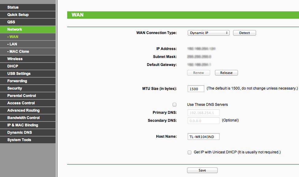 TP-Link Router gets WAN IP from modem but no internet access